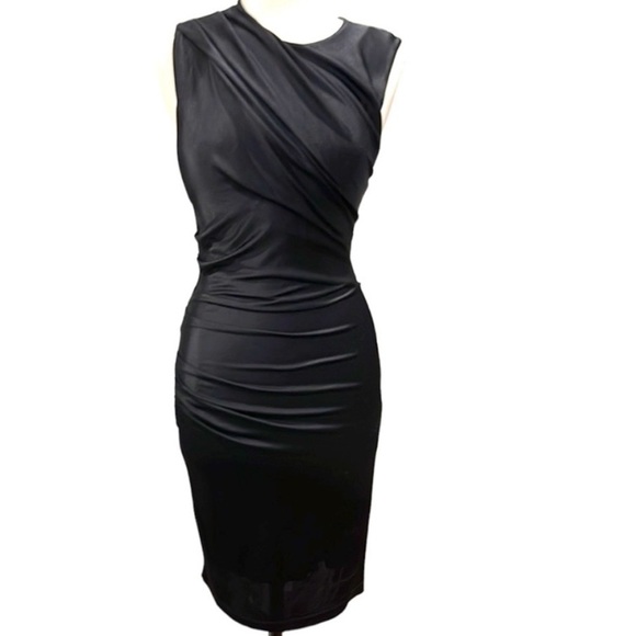 T Alexander Wang Ruched Pique Body Con Sleeveless Dress Black XS - Picture 2 of 11